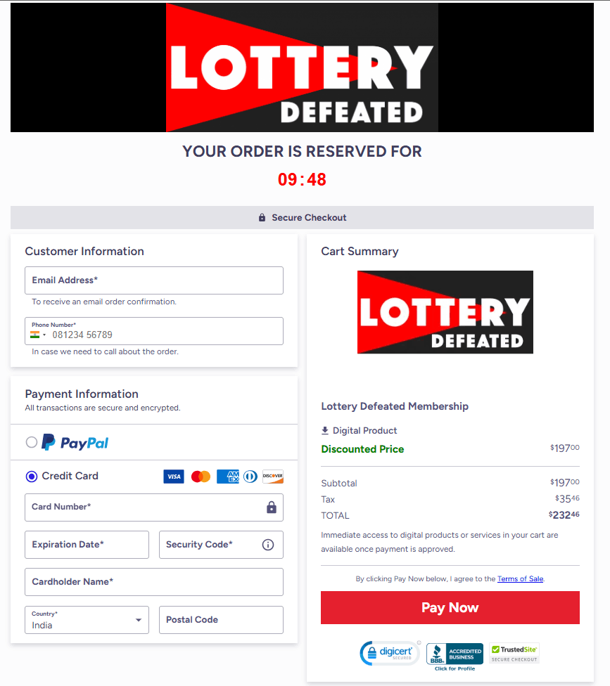 Lottery Defeated  -Secure-Checkout